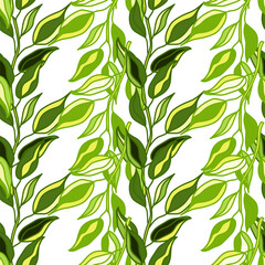 Seamless pattern branches with leaves. Organic background.