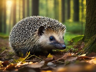 cute common hedgehog at summer forest. generative ai
