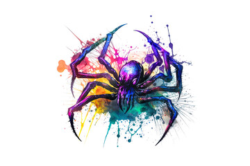 Wall Mural - spider painted with multi-colored watercolors isolated on a white background. Generated by AI