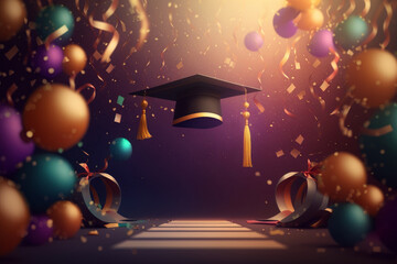 Wall Mural - Festive graduation celebration party with balloons. Illustration AI Generative