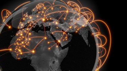 Wall Mural - Globalization and communication concept. Earth and luminous rays. 3d rendering