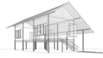 3D illustration of building project in transparent