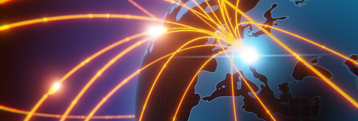 Wall Mural - Globalization and communication concept. Earth and luminous rays. 3d rendering