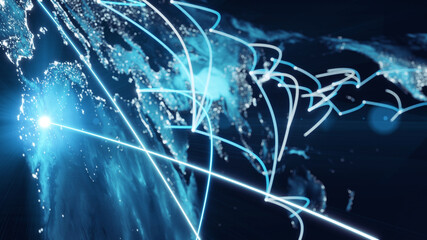 Wall Mural - Globalization and communication concept. Earth and luminous rays. 3d rendering
