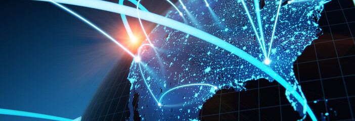 Wall Mural - Globalization and communication concept. Earth and luminous rays. 3d rendering