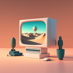 Sleek and Minimalistic Computer Monitor in 3D Render Style Created Using Generative Ai