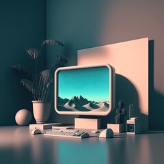 Sleek and Chic Computer Monitor with Minimalistic Style Created Using Generative Ai