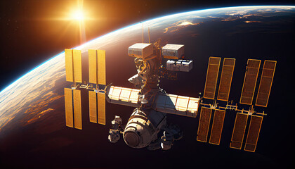 Wall Mural - Space Station with Breathtaking Earth Backdrop Created Using Generative Ai
