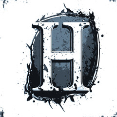 Letter H, Vintage Logo Icon in 3D, Paint and Brush Texture,Dirty Splat and Spray Texture,Metallic Drip in Modern Blue Texture