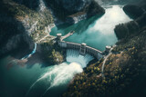 Fototapeta  - Hydroelectric dam aerial view. Generative AI