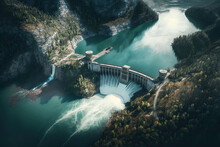 Hydroelectric Dam Aerial View. Generative AI