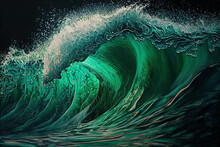 Close-up Of Emerald Ocean Wave - Generative AI