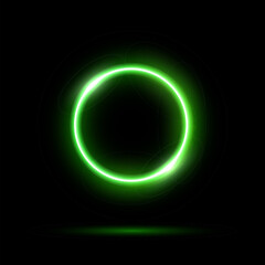 Wall Mural - glowing neon green circle isolated on black background. round electric light frame. geometric fashio