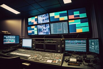 TV/Video Control Room. Photo generative AI