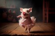 A mini pig with a ballet skirt, dancing on stage with a big smile. Generative AI