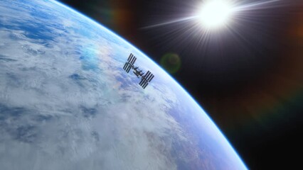 Wall Mural - International Space Station ISS Floating in Orbit above Planet Earth in outer space. View from space