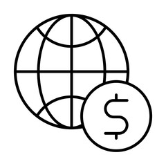 Sticker - Dollar icon. Simple line, outline of globe icons for ui and ux, website or mobile application on white background