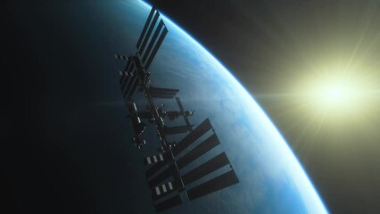 Wall Mural - International Space Station ISS Floating in Orbit above Planet Earth in outer space