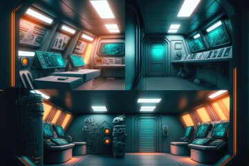 Wall Mural - abstract in futuristic interior architecture of spaceship with power generative technology. concept 