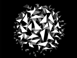 Abstract polygonal ball. Explosion of chaotic triangles. Vector background