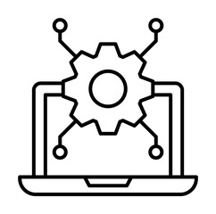 Canvas Print - Laptop gear algorithm icon. Simple line, outline of artificial Intelligence icons for ui and ux, website or mobile application on white background