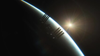 Wall Mural - International Space Station ISS Floating in Orbit above Planet Earth in outer space. View from space