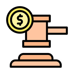 Poster - money coin hammer icon. Simple color with outline elements of bankruptcy icons for ui and ux, website or mobile application on white background