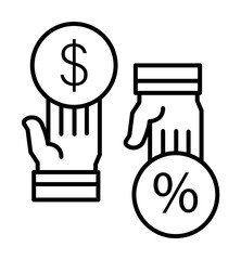 Sticker - Commission percent dollar hands icon. Element of business motivation line icon on white background