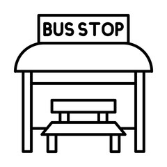 Poster - Bus stop, bench icon. Simple line, outline elements of city for ui and ux, website or mobile application on white background