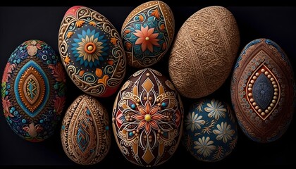 Wall Mural - Easter eggs with colorful flower pattern