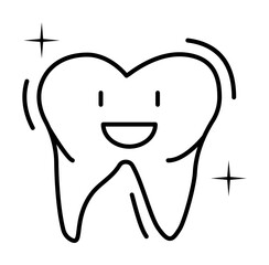 Canvas Print - Cleaned tooth happy icon. Simple line, outline of dentistry icons for ui and ux, website or mobile application on white background