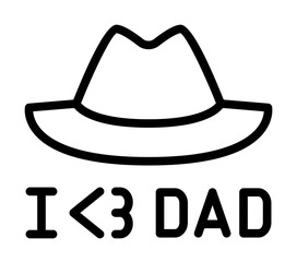 Sticker - Hat, I love DAD icon. Simple line, outline elements of cultural activities icons for ui and ux, website or mobile application on white background