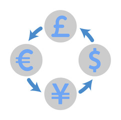 Sticker - Currency, exchange, flow, money two color blue and gray icon on white background