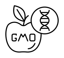 Wall Mural - DNA, apple, GMO icon. Simple line, outline of gene modification icons for ui and ux, website or mobile application on white background