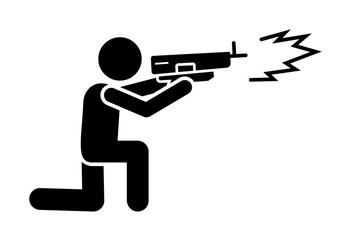 Wall Mural - Gun man shoot icon. Simple warning armed man icons for ui and ux website or mobile application on white background