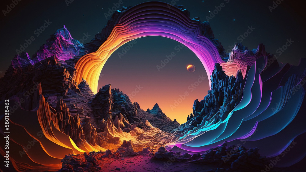 AI-Generated Cosmic Neon World Wallpaper - Samsung frame TV Art 