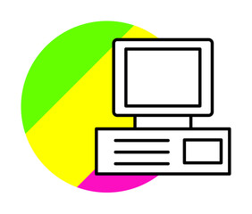 Sticker - Computer technology icon. Simple line, outline in color circle of retro 90s style icons for ui and ux, website or mobile application on white background