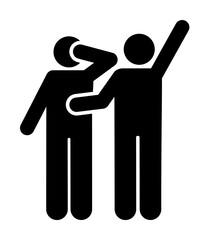 Sticker - Two man help way icon. Simple glyph pictogram of volunteer icons for ui and ux, website or mobile application on white background