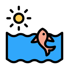 Canvas Print - Fish, sun, ocean icon. Simple color with outline elements of saving marine icons for ui and ux, website or mobile application on white background