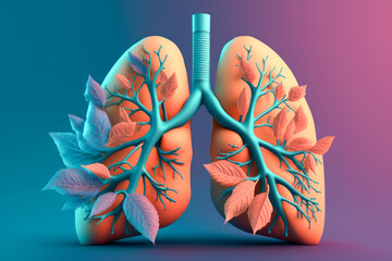 Human lungs on solid color background. Abstract illustration. Health, Respiratory system health concept. Breathing.