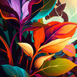 © marylooo - Original floral vibrant design with exotic flowers and tropic leaves. Colorful flowers on dark background.