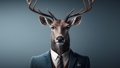 Wall Mural - Portrait of a deer dressed in a formal business suit generative ai