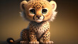 A cute adorable baby cheetah rendered in the style of children-friendly cartoon animation fantasy style generative ai