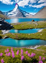Illustration, Beautiful, Landscape, Typical Of The, Alps, Created With Ai,