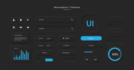 Wall Mural - a collection of icons for user interface development in black and blue. a set of user interface elem