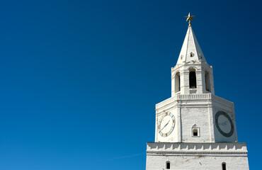 Wall Mural - Kazan Kremlin clocktower on blue sky background, Tatarstan, Russia