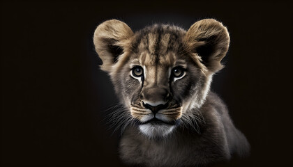 Portrait of a baby tiger on a black background generative ai