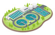Wastewater Treatment process ecology sewage treatment for save world concept cartoon symbols  isometric isolated illustration vector