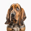 Cute nice dog breed bloodhound with big ears isolated on white close-up, beautiful pet	