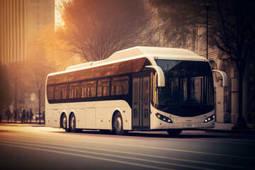 Wall Mural - White city bus on the street. Public transportation.